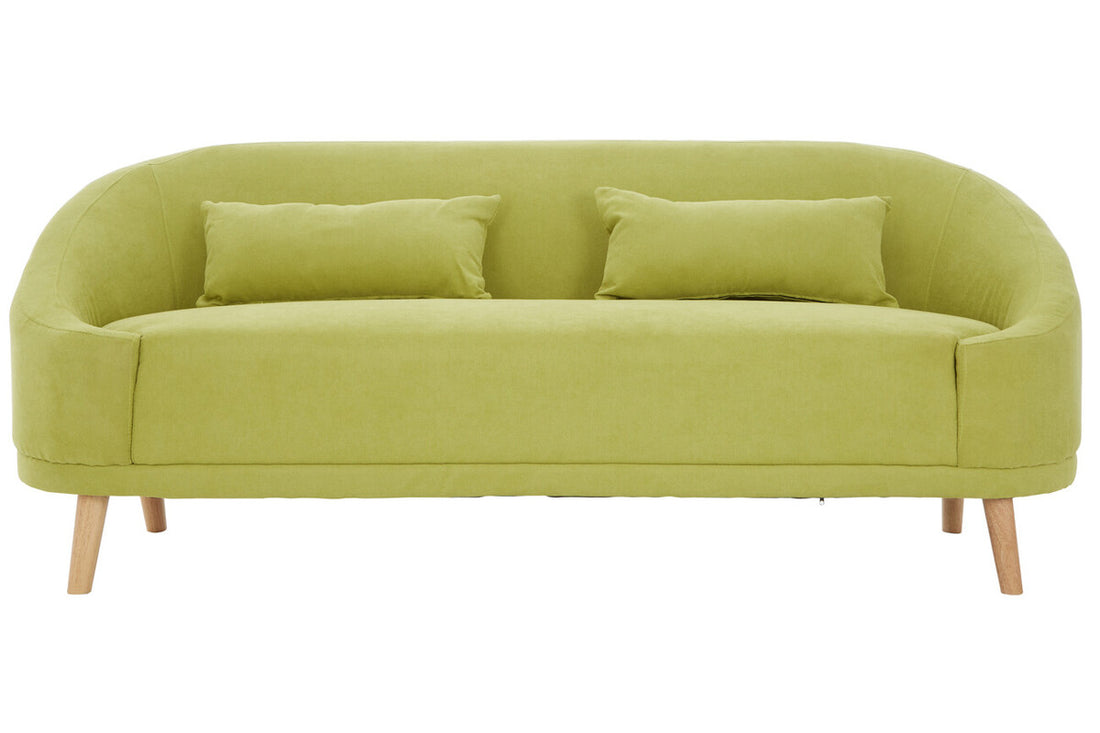 Green sofa with two cushions on a white background
