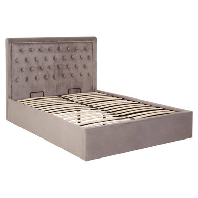 Hannah Grey Velvet Ottoman Bed Double