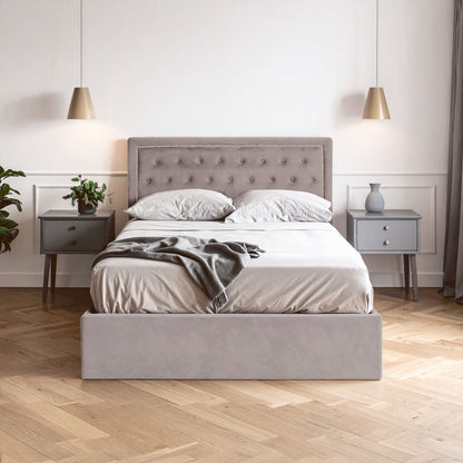 Hannah Grey Velvet Ottoman Bed Double