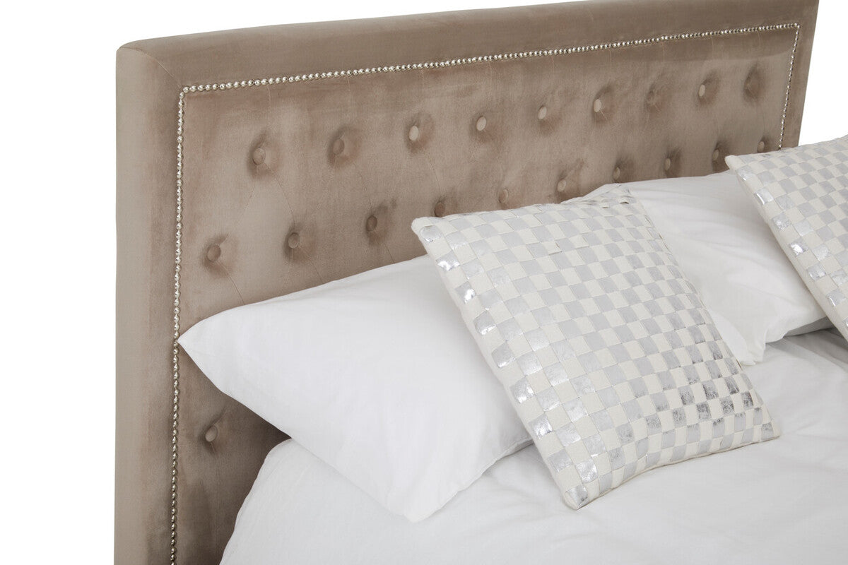 Hannah Mink Velvet Ottoman King Bed