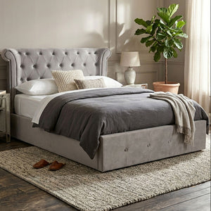 Edison Grey Velvet Ottoman Double Bed