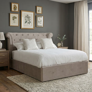 Edison Mink Velvet Ottoman Double Bed