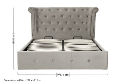 Edison Grey Brushed Velvet Ottoman King Bed