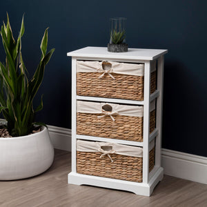Ashby White Acacia Wood and Water Hyacinth 3 Drawer Chest