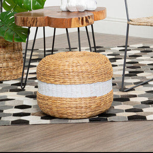 Ashby White and Natural Water Hyacinth Pouffe