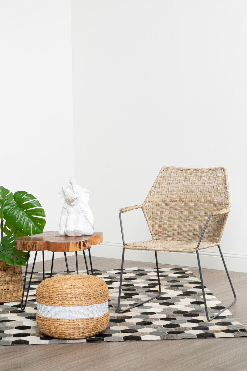 Ashby Water Hyacinth Pouffe with White Stripe