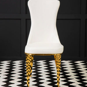 Forli White Leather Effect Dining Chair with Gold Finish Legs