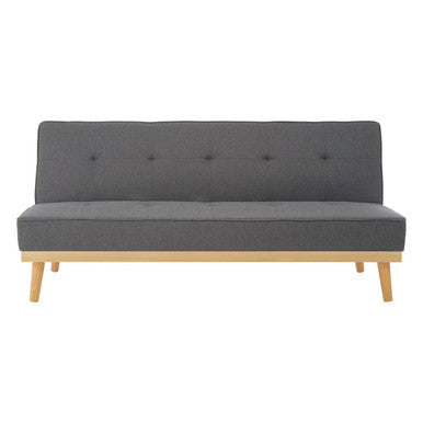 Gray sofa bed with wooden legs on a white background