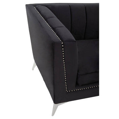 3 Seater Black Velvet Sofa, Hansa