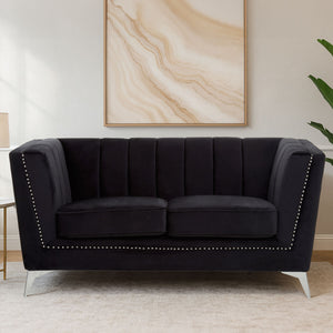 2 Seater Black Velvet Sofa, Hansa