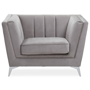 Hansa Grey Velvet Channel Tufted Chair