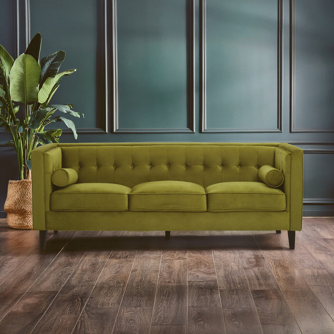 3 Seater Olive Velvet Sofa, Helia