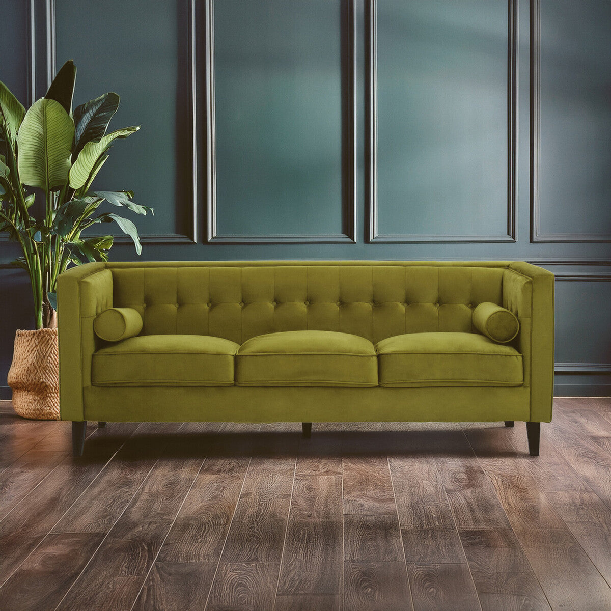 3 Seater Olive Velvet Sofa, Helia