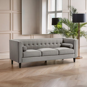 Helia Grey Velvet Button Tufted 3 Seater Sofa