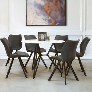 Weston White Marble Effect Round Dining Table and 6 Chairs Set