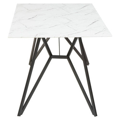 White Marble Effect Top and Metal Legs Dining Table with Faux Leather 6 Grey Chairs Set, Weston