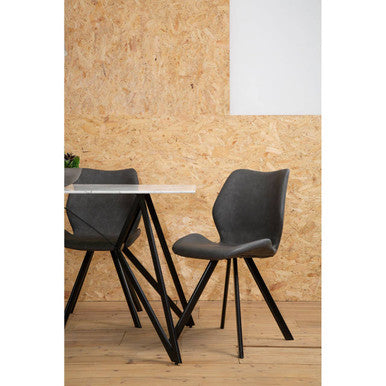 White Marble Effect Top and Metal Legs Dining Table with Faux Leather 6 Grey Chairs Set, Weston