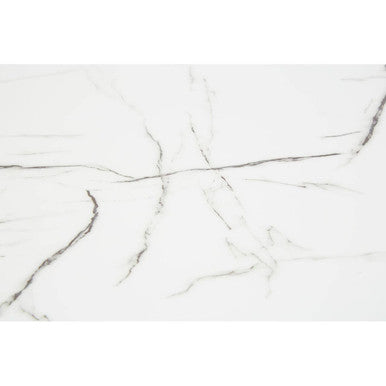 White Marble Effect Top and Metal Legs Dining Table with Faux Leather 6 Grey Chairs Set, Weston