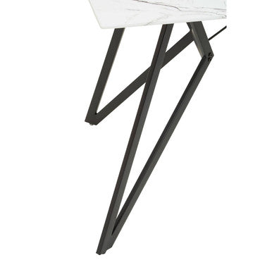 White Marble Effect Top and Metal Legs Dining Table with Faux Leather 6 Grey Chairs Set, Weston