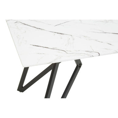 White Marble Effect Top and Metal Legs Dining Table with Faux Leather 6 Grey Chairs Set, Weston