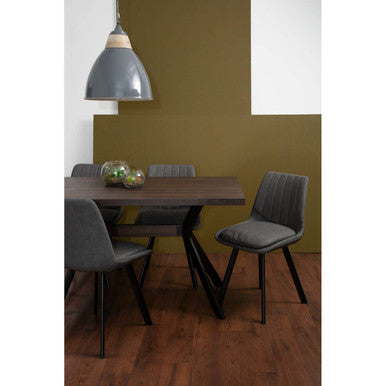 Grey Wooden Top and Metal Legs Rectangle Dining Table with 6 Brown Chairs Set, Westford