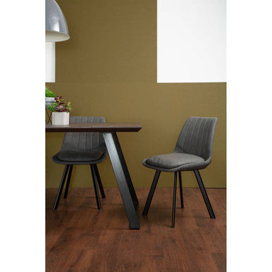 Brown Wooden Top and Metal Legs Dining Table with 6 Grey Chairs Set, Westford