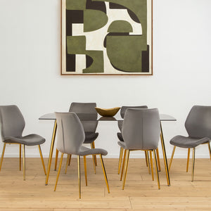 Wimslow Smoked Glass Dining Table and 6 Grey Velvet Dining Chairs Set
