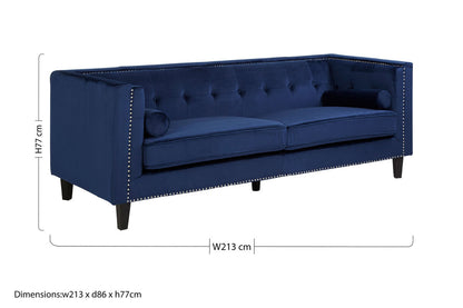 Felisa 3 Seat Midnight Velvet Sofa