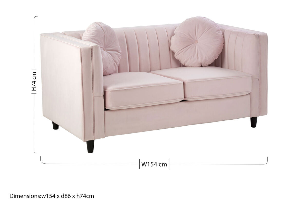 2 Seater Pink Velvet Sofa, Farah