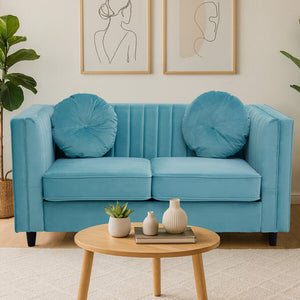 Farah Green Velvet 2 Seater Sofa with Pleated Detail