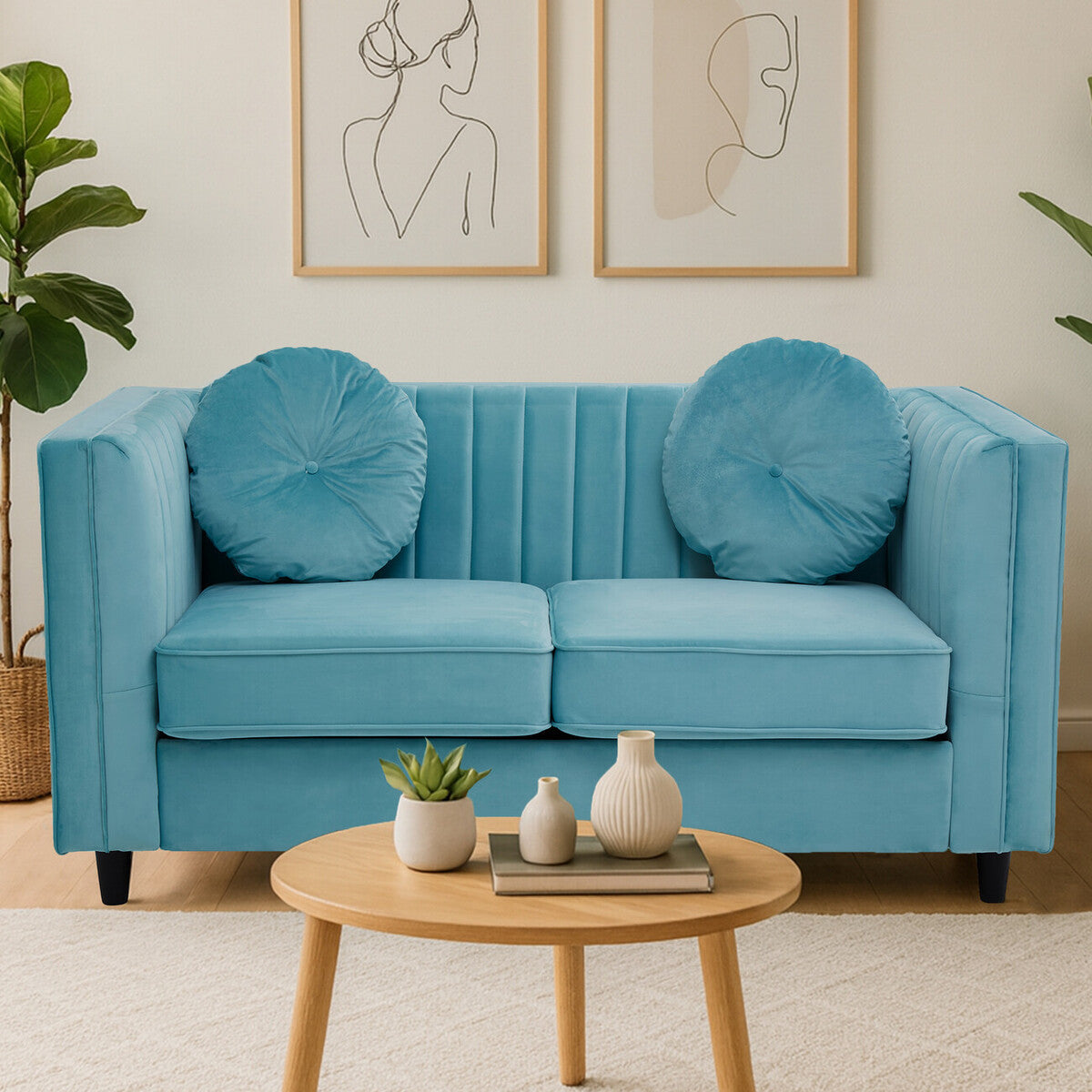 Farah Two Seat Green Velvet Sofa