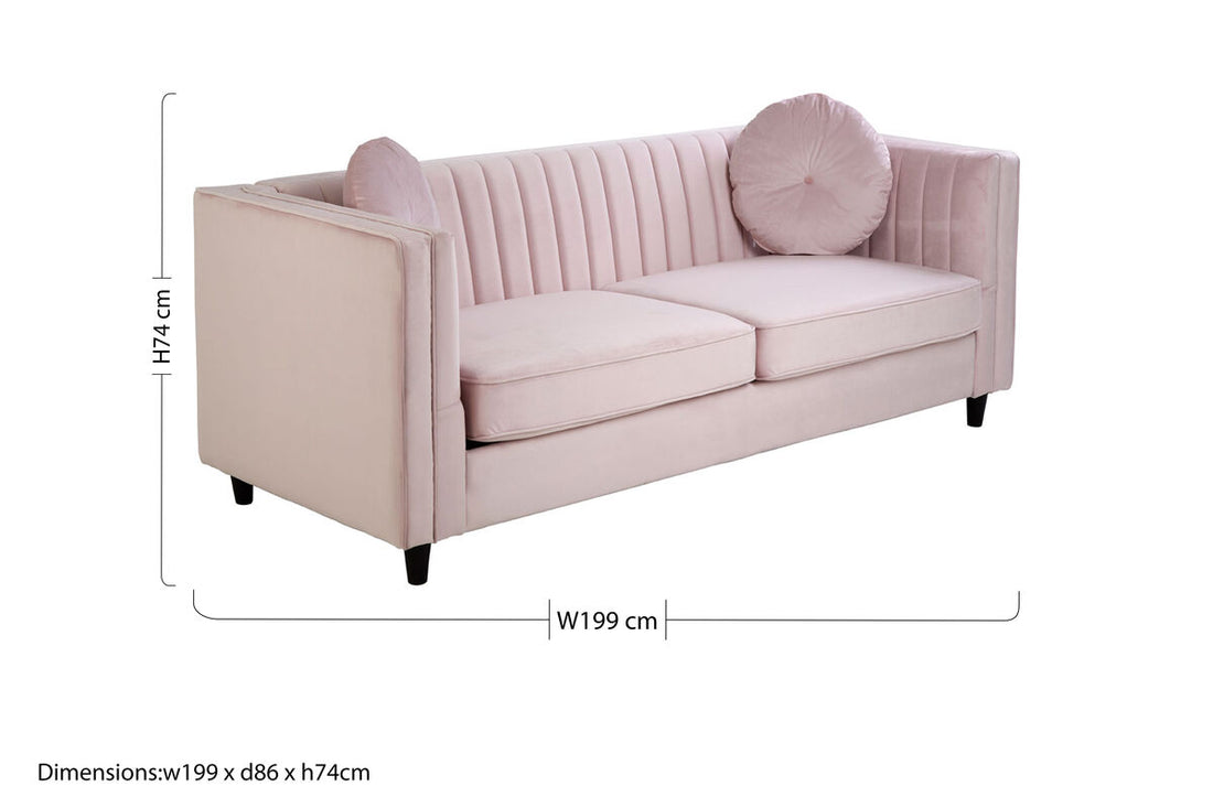3 Seater Pink Velvet Sofa, Farah - image 11