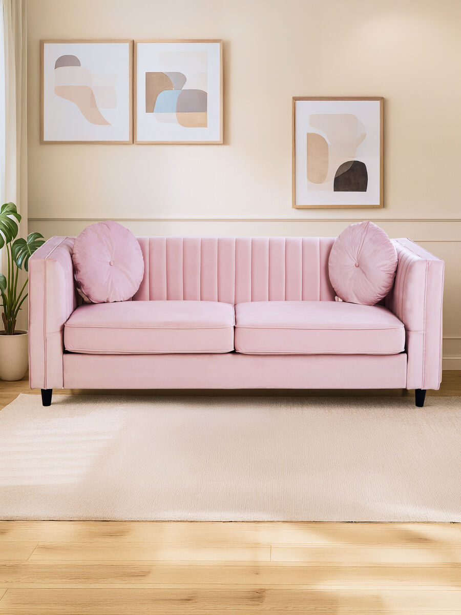 Farah 3 Seat Pink Velvet Sofa