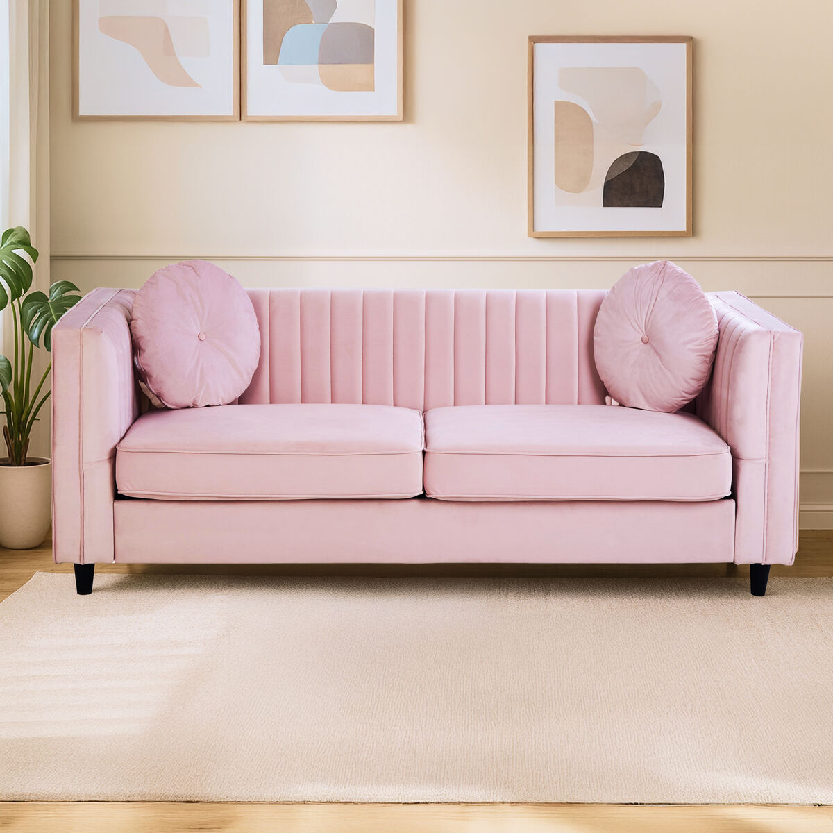 Farah 3 Seat Pink Velvet Sofa