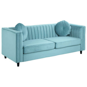 Farah Three Seater Pastel Green Velvet Sofa