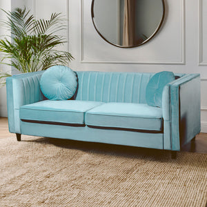 Farah Green Velvet 3 Seater Sofa with Pleated Detail