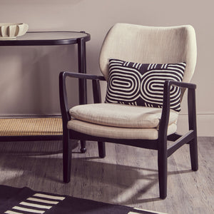 Stockholm Beige Fabric Winged Chair with Wooden Frame