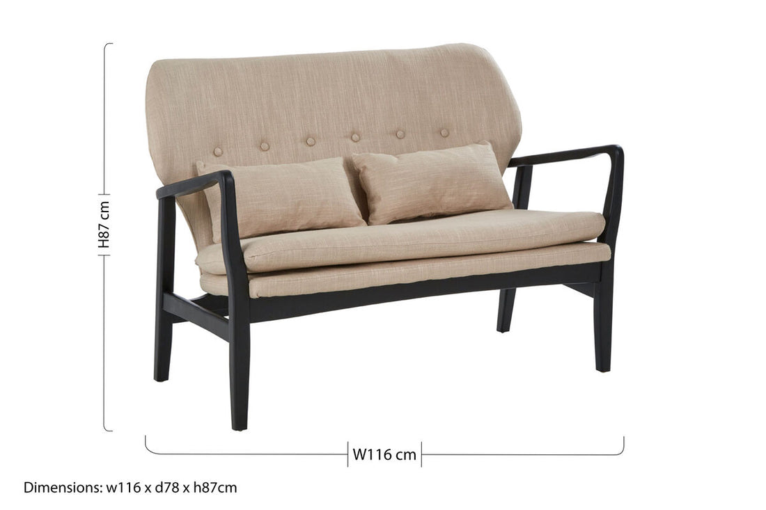 2 Seater Beige Sofa with Black Wood Frame, Stockholm