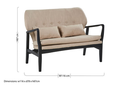 Stockholm 2 Seat Beige Sofa With Black Wood Frame