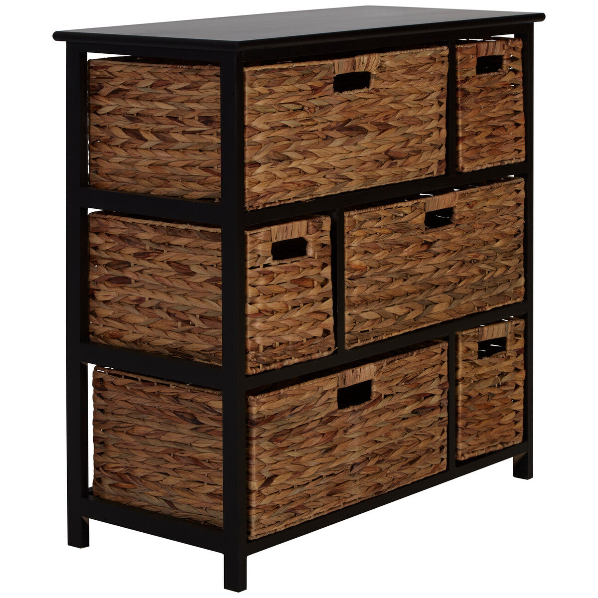 Padstow Black Storage Unit with 6 Water Hyacinth Drawers