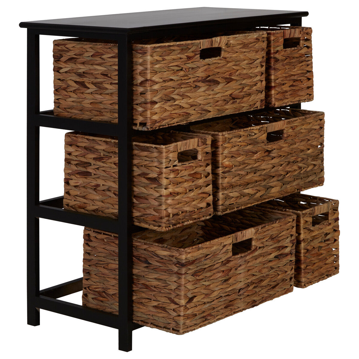 Padstow Black Storage Unit with 6 Water Hyacinth Drawers