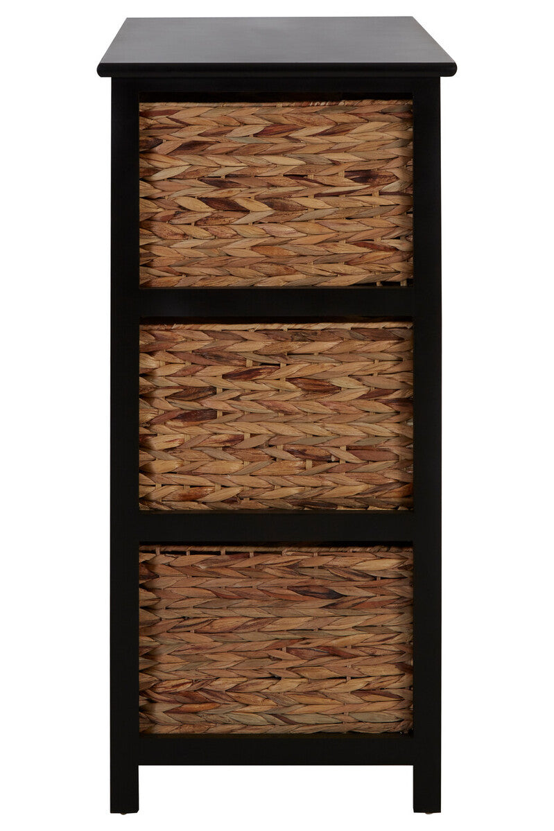 Padstow Black Storage Unit with 6 Water Hyacinth Drawers