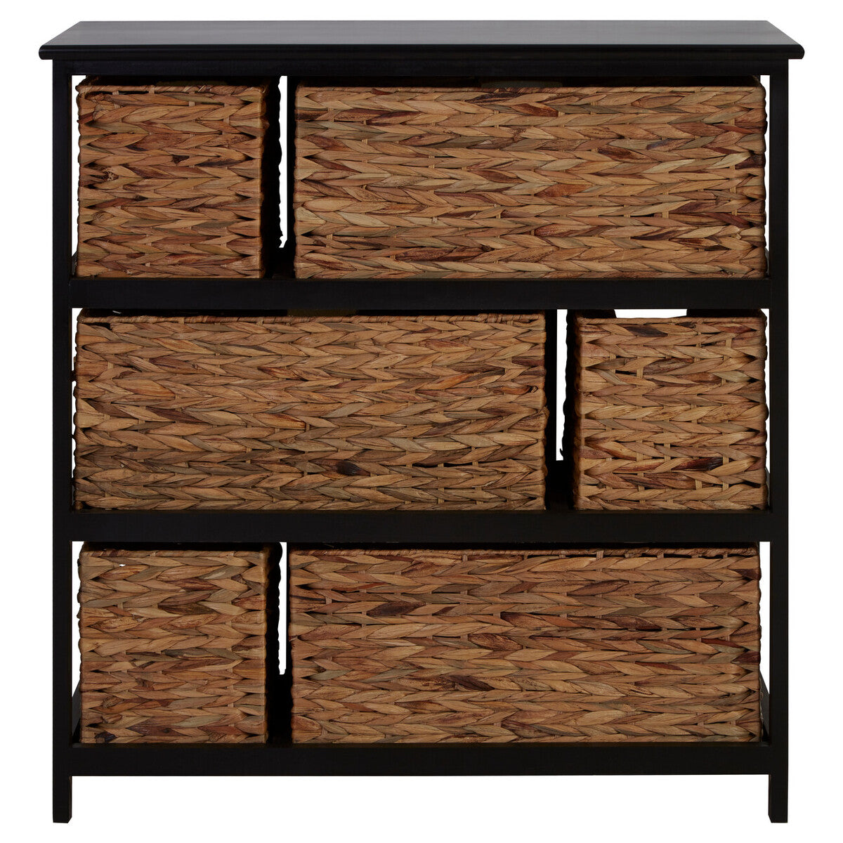 Padstow Black Storage Unit with 6 Water Hyacinth Drawers