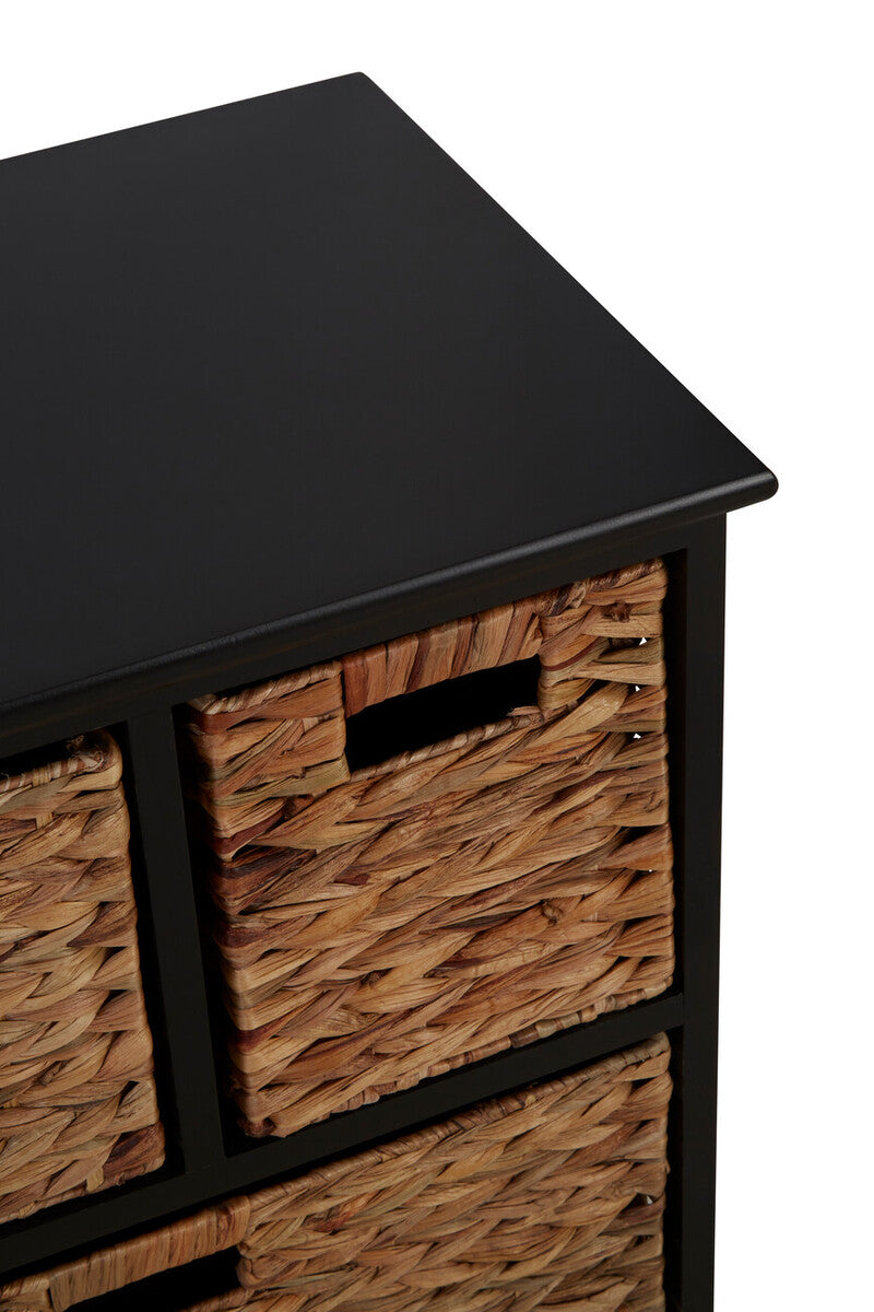 Padstow Black Storage Unit with 6 Water Hyacinth Drawers