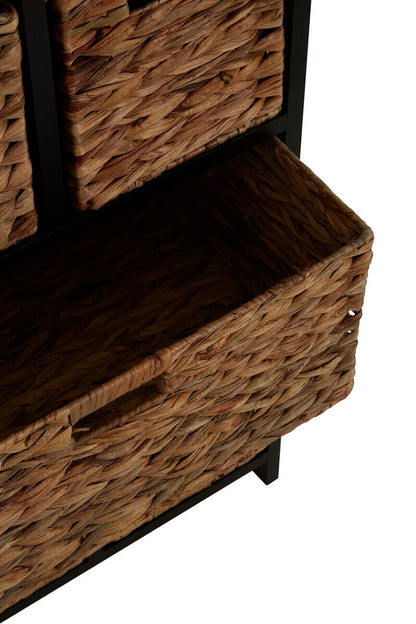 Padstow Black Storage Unit with 6 Water Hyacinth Drawers