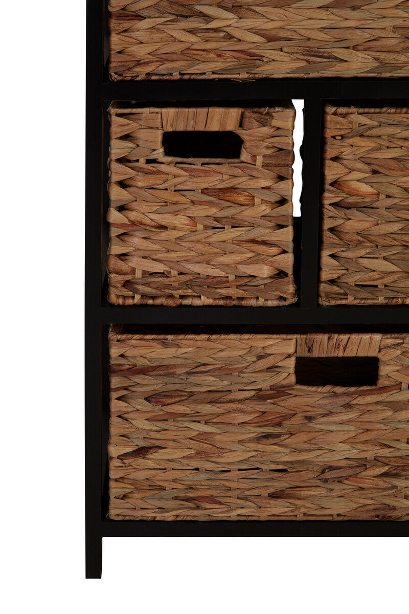 Padstow Black Storage Unit with 6 Water Hyacinth Drawers