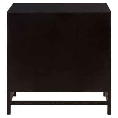 Black Wooden 2-Drawer Bedside Table with Chevron Pattern Drawer Fronts and Metal Handles, Lombok