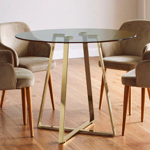 Metropolitan Clear Glass Round Dining Table with Gold Finish Legs