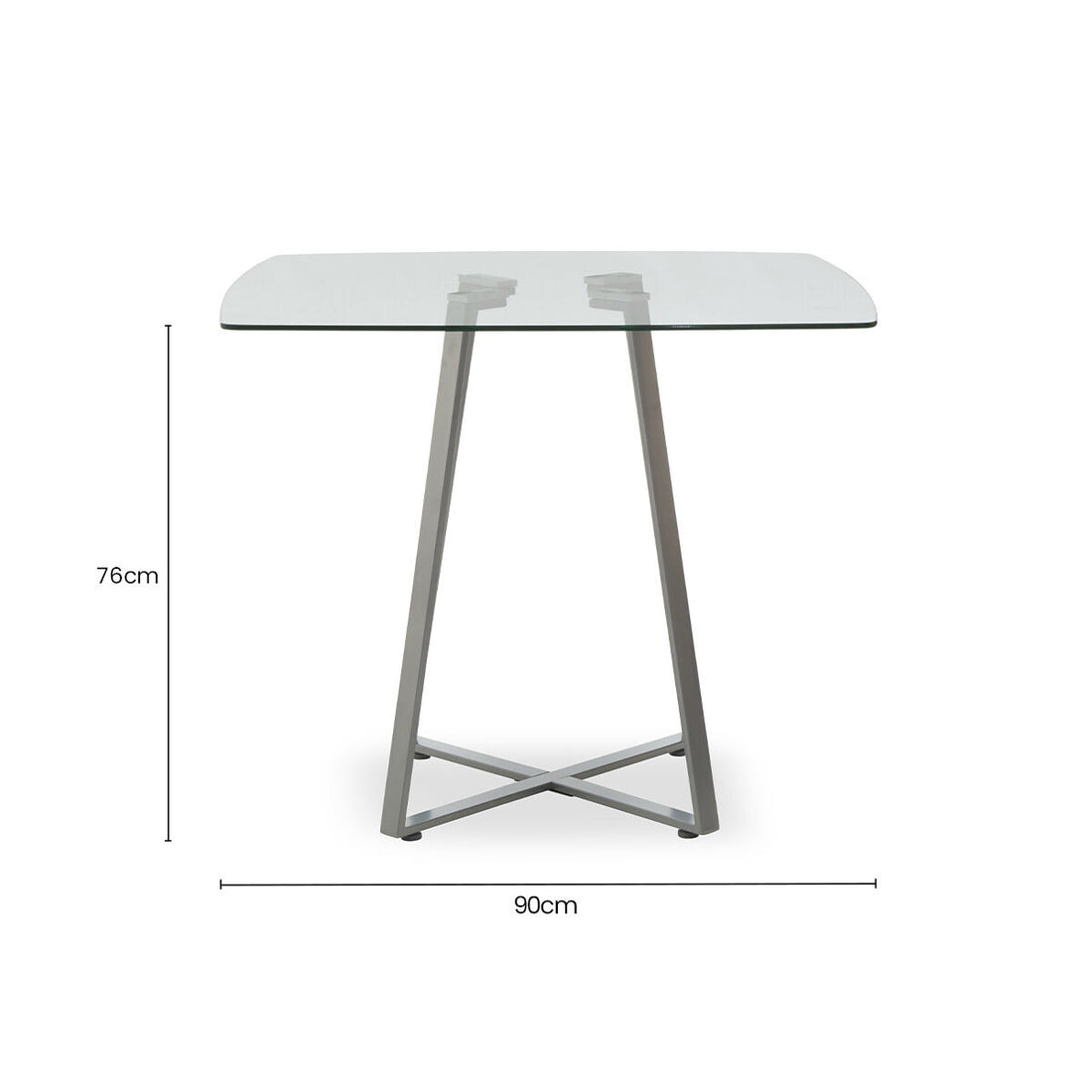 Clear Glass Top and Matte Grey Steel Square Dining Table, Metropolitan