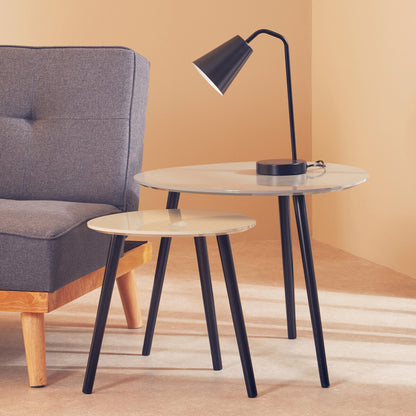 Set of 2 Grey Wooden Triangular Nesting Tables with Black Natural Wood Legs, Nostra